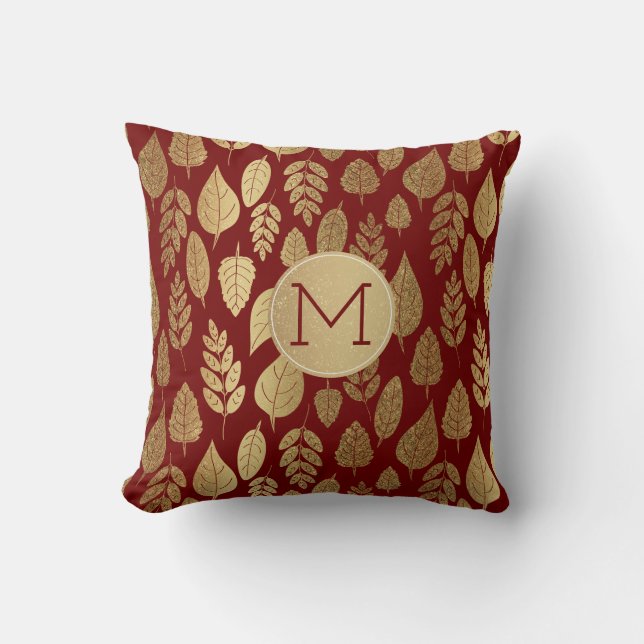 Coussin Motif et monogramme Gold et Red Leaf (Recto)
