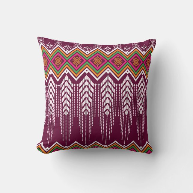 Coussin Motif ethnique géométrique traditionnel (Recto)