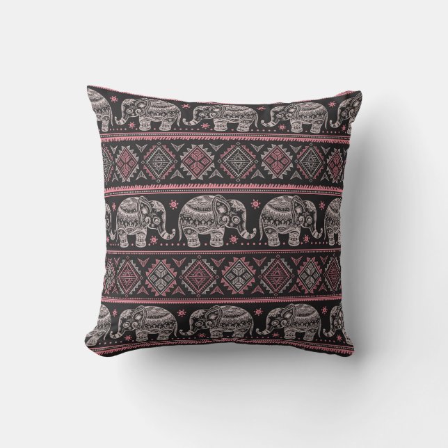 Coussin Motif ethnique noir d'éléphant (Recto)
