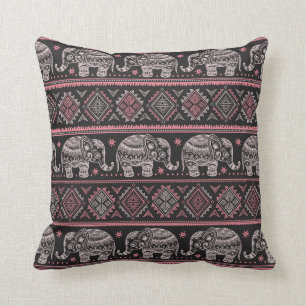 Coussin Motif ethnique noir d'éléphant