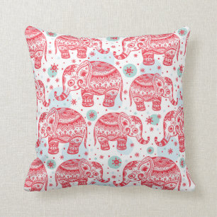 Coussin Motif ethnique rouge d'éléphant