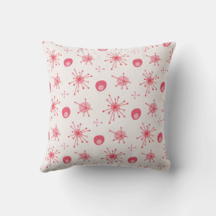Coussin Motif étoilé atomique du milieu du siècle Rose, Ro