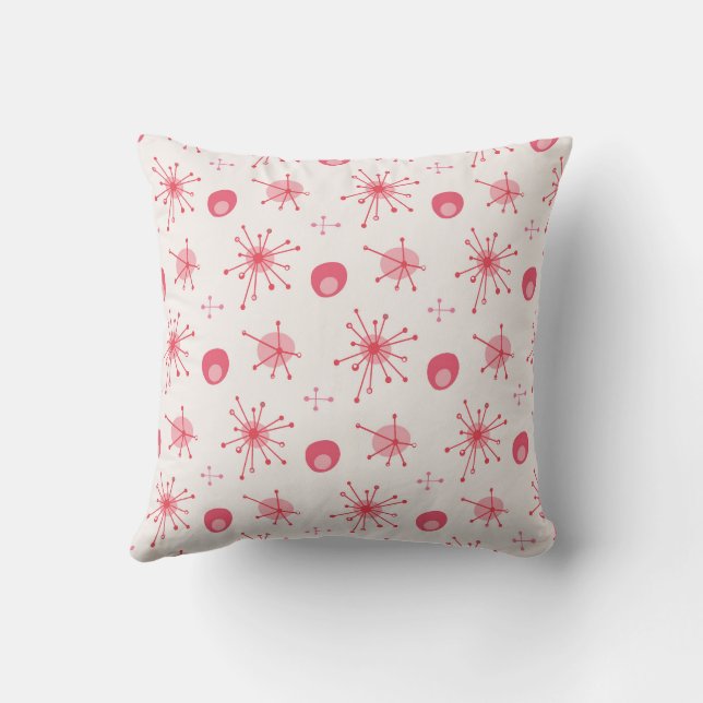 Coussin Motif étoilé atomique du milieu du siècle Rose, Ro (Verso)