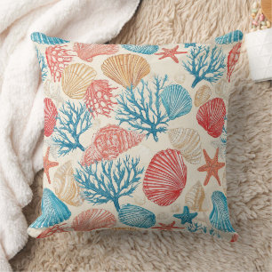 Coussin Motif étoile de mer coquillage de plage d'été bleu