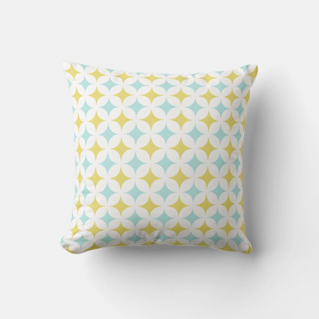 Coussin Motif étoile dorée et bleu clair sur fond blanc (Recto)