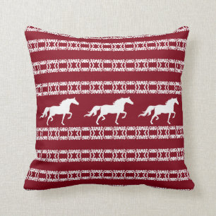 Coussin Motif étoile élégant & chevaux en bordeaux & blanc