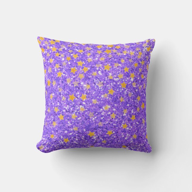 Coussin Motif étoile violet ludique scintillant (Recto)