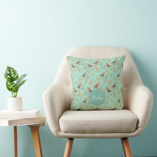 Coussin Motif européen vintage peint Robin Bird