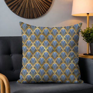 Coussin Motif éventail Art déco bleu or