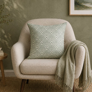 Coussin Motif éventail Art déco Vert sauge