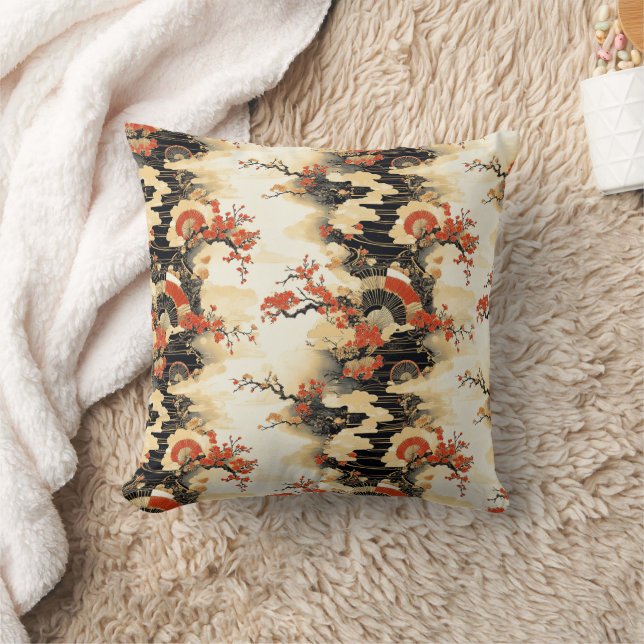Coussin Motif éventail de fleurs de cerisier japonais (3) (Couverture)