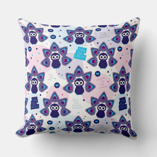 Coussin motif exotique de paon de l'Inde (Recto)