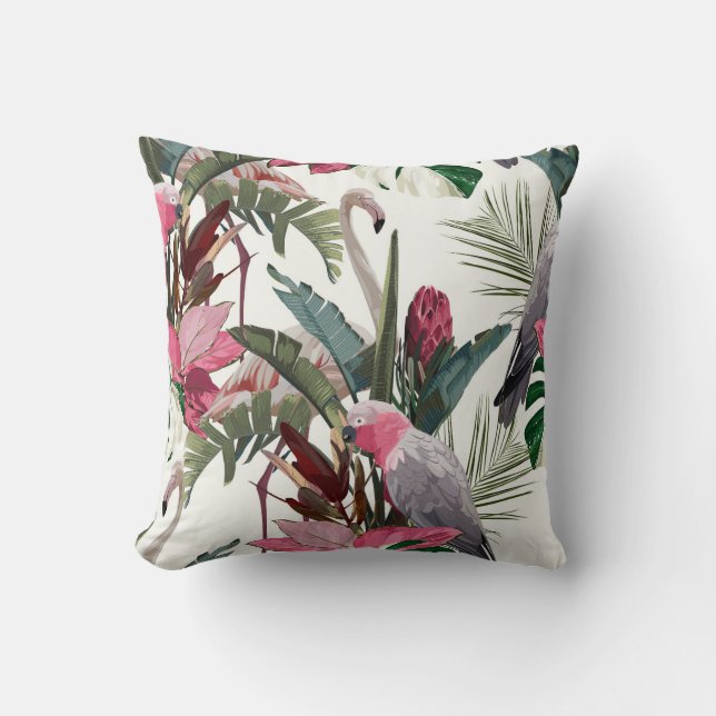 Coussin Motif exotique tropical avec perroquet, flamant (Recto)