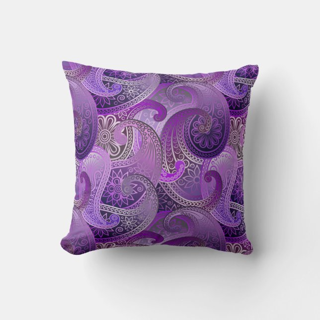 Coussin Motif Exotique Violet Paisley Boho Damask (Recto)