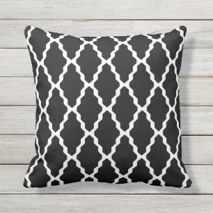 Coussin Motif extérieur blanc noir de tuile de treillis d