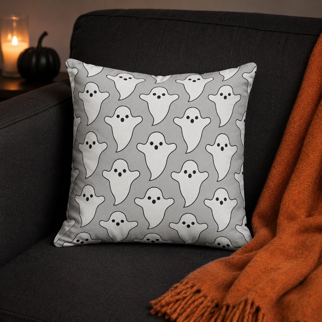 Coussin Motif fantôme blanc effrayant gris clair (Créateur téléchargé)
