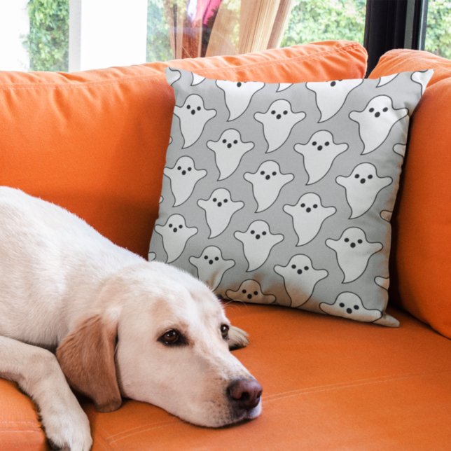 Coussin Motif fantôme blanc effrayant gris clair (Créateur téléchargé)