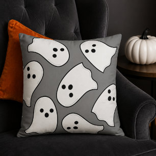 Coussin Motif fantôme blanc mignon gris Halloween