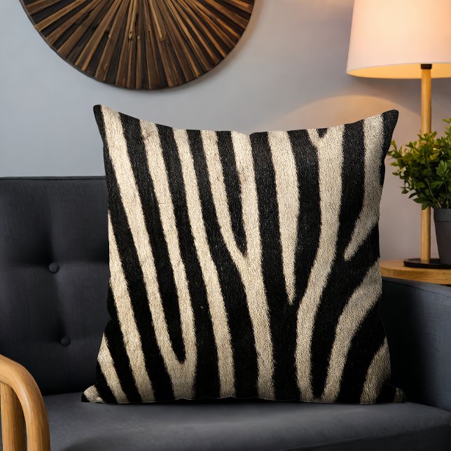 Coussin Motif Faux Fourrure Zèbre Noir Blanc (Créateur téléchargé)