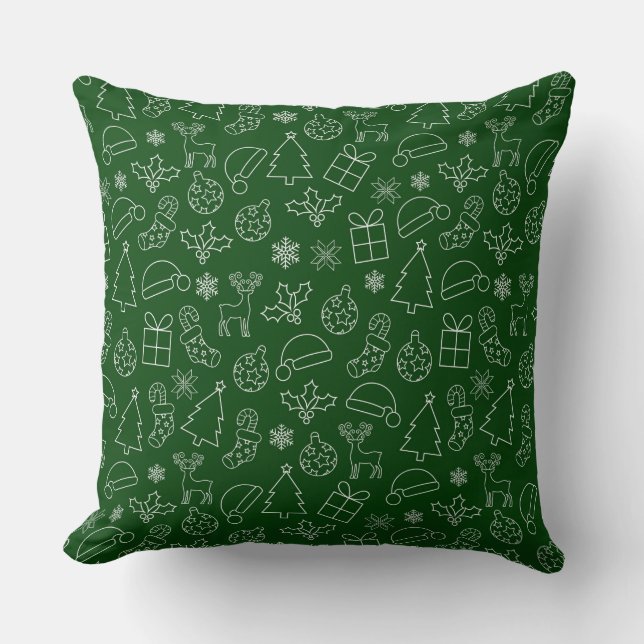 Coussin Motif festif de Noël d'hiver vert et blanc (Recto)