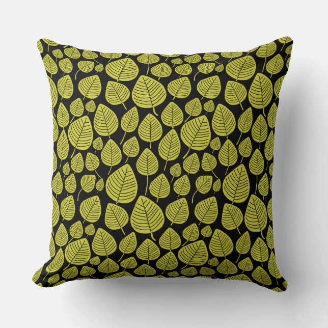 Coussin Motif feuille 02 - Banane jaune sur noir (Recto)