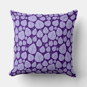 Coussin Motif feuille 02 - Bleu poudré sur violet profond