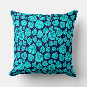 Coussin Motif feuille 02 - Cyan on Dark Navy