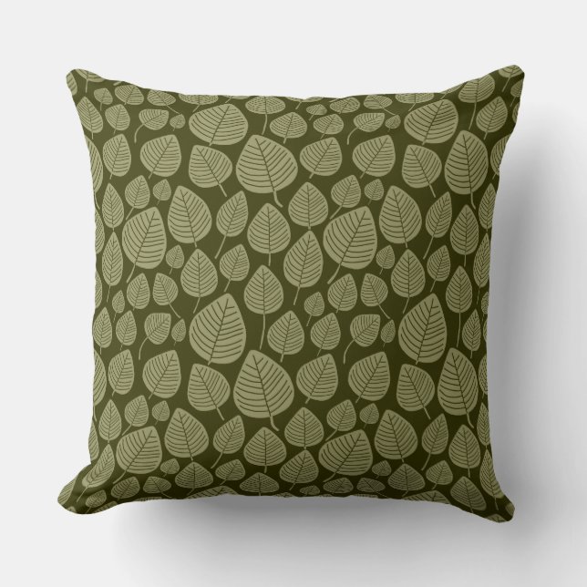 Coussin Motif feuille 02 - Khaki sur l'olive foncée (Recto)