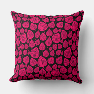 Coussin Motif feuille 02 - Néon rouge sur noir