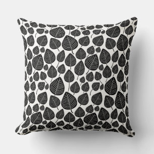 Coussin Motif feuille 02 - Noir sur blanc