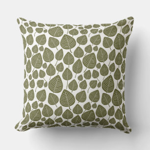 Coussin Motif feuille 02 - Olive profond sur blanc