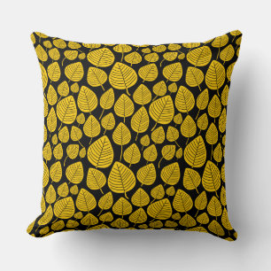 Coussin Motif feuille 02 - orange sur noir