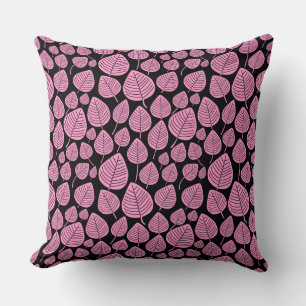 Coussin Motif feuille 02 - rose sur noir
