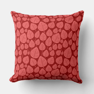 Coussin Motif feuille 02 - Rose tropical sur rouge rubis