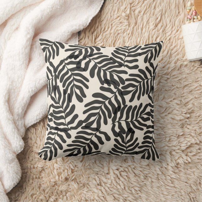 Coussin Motif feuille abstrait noir et blanc (Couverture)