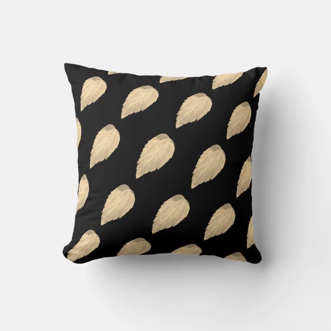 Coussin Motif Feuille beige clair sur noir (Recto)