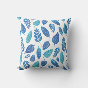 Coussin Motif Feuille bleu aquarelle