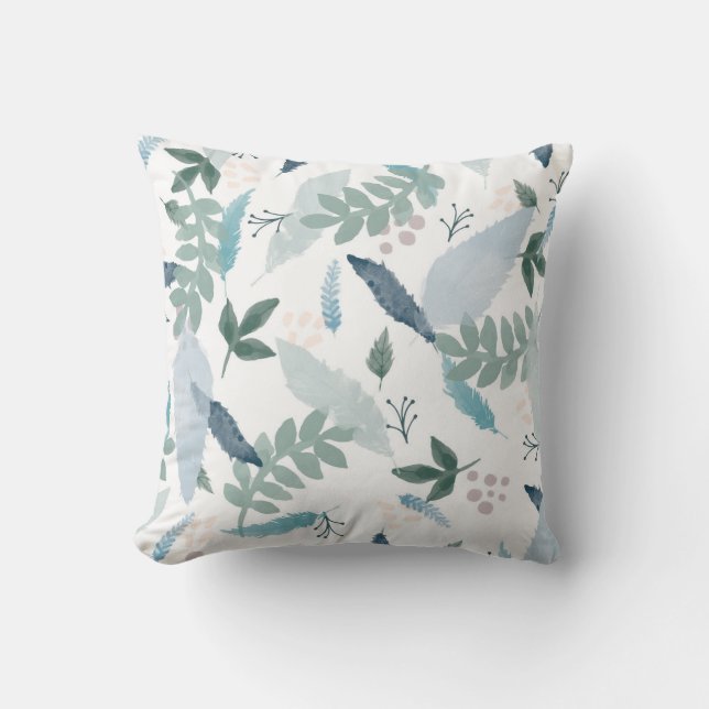 Coussin Motif Feuille Blue Green Feather (Recto)