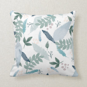 Coussin Motif Feuille Blue Green Feather