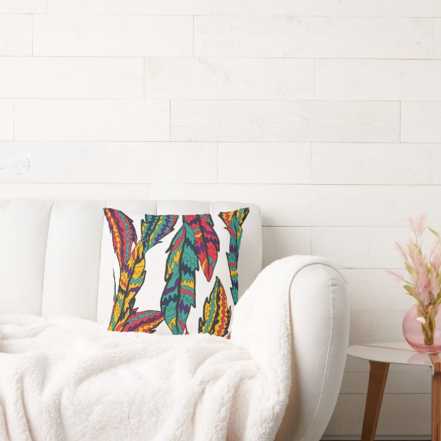 Coussin motif feuille boho coloré (Canapé)
