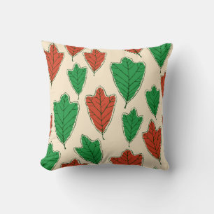 Coussin Motif Feuille contemporain de chêne rouge et vert