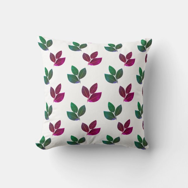 Coussin Motif feuille de laurier vert et bordeaux moderne (Recto)