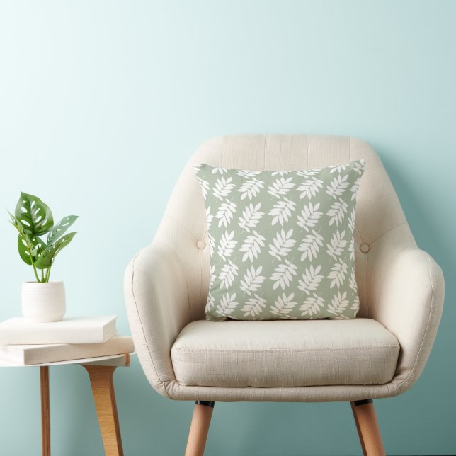 Coussin Motif feuille de sureau 2 voies vert + blanc (Chaise)