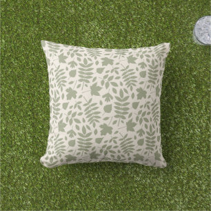 Coussin Motif Feuille déchiré vert sur crème