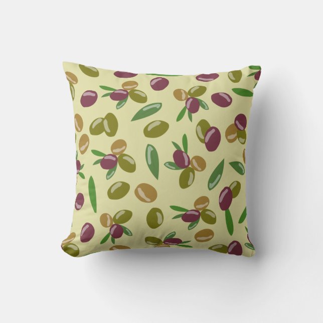 Coussin Motif Feuille d'olive et d'olive rustique (Recto)