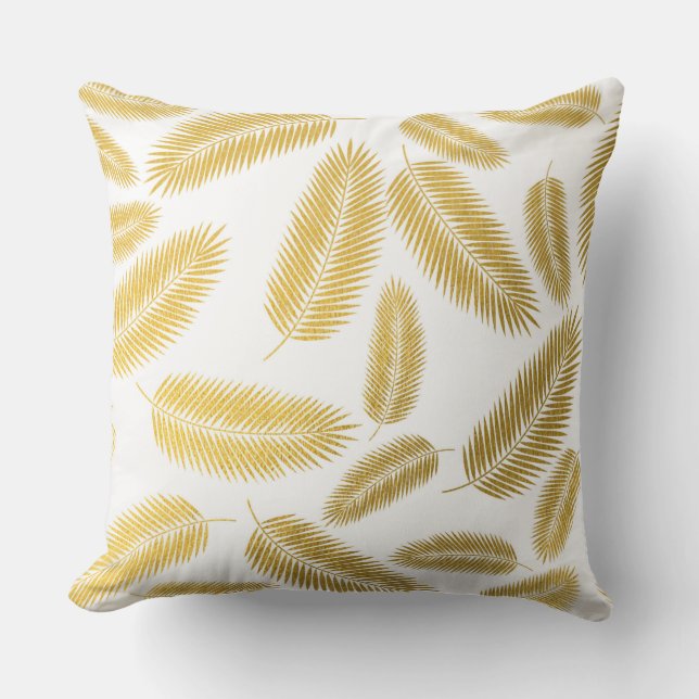 Coussin Motif Feuille Faux Gold Palm (Recto)