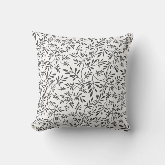 Coussin Motif feuille gris et blanc (Recto)