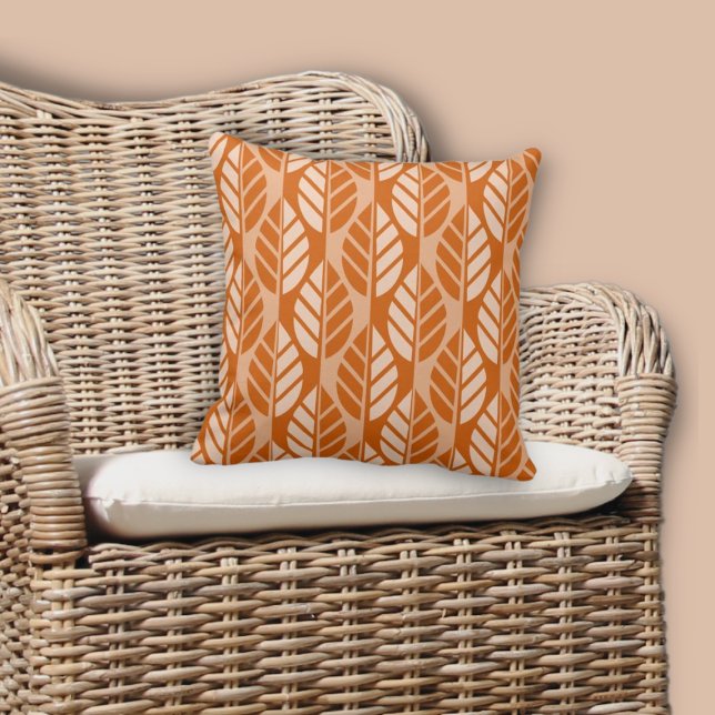Coussin Motif Feuille moderne Burnt Orange (Modern Burnt-Orange Leaves Pattern Throw Pillow)