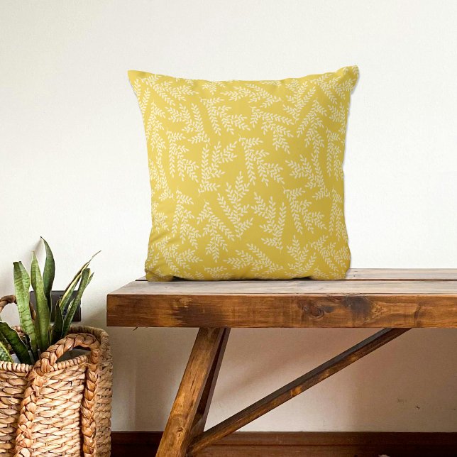 Coussin Motif Feuille moderne de moutarde jaune (Créateur téléchargé)