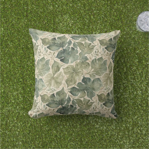 Coussin Motif feuille moderne en Sage et Turquoise